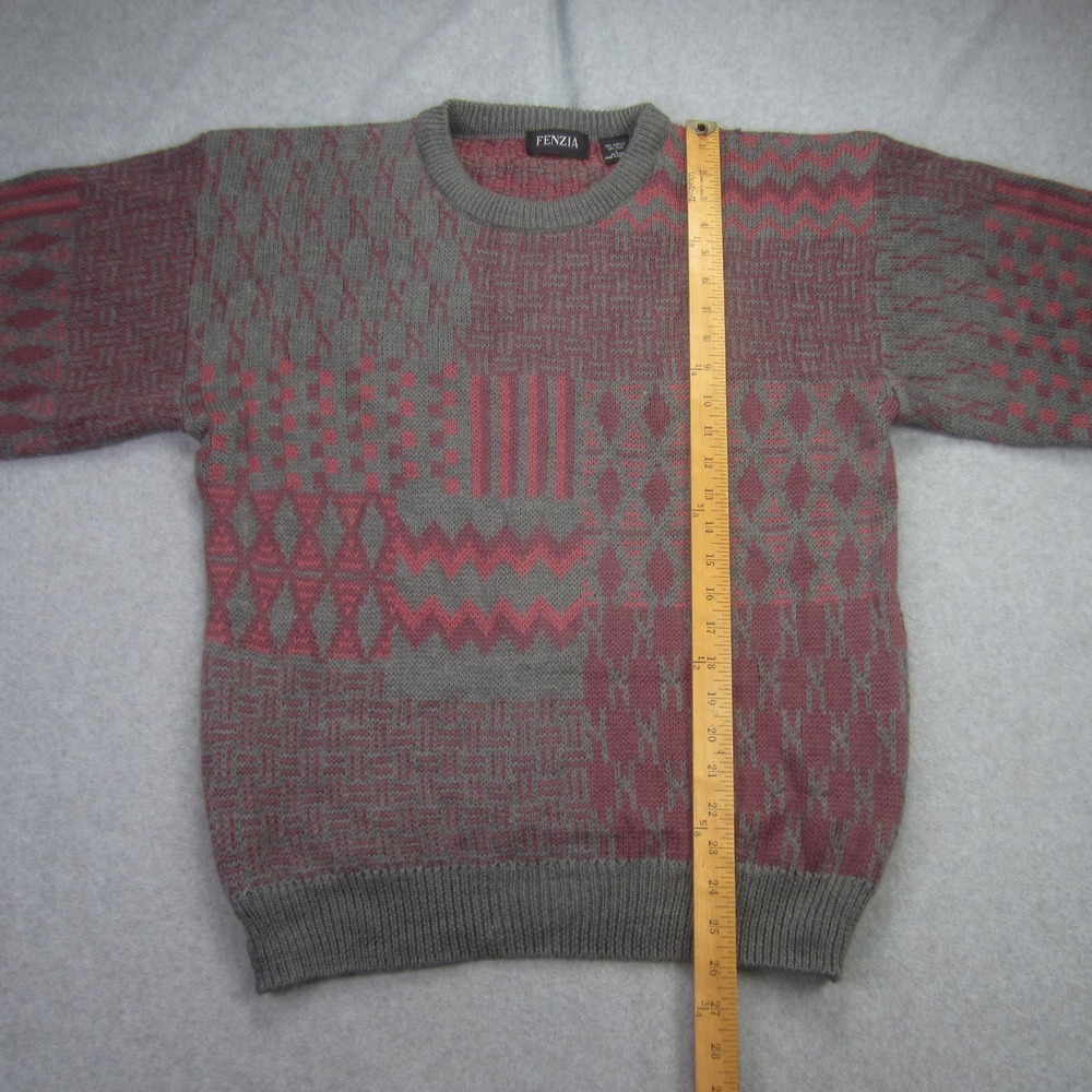 Vtg FENZIA Sweater Mens Large Geometric Wool Blend Long Sleeve Knit Grandpa - Picture 8 of 13